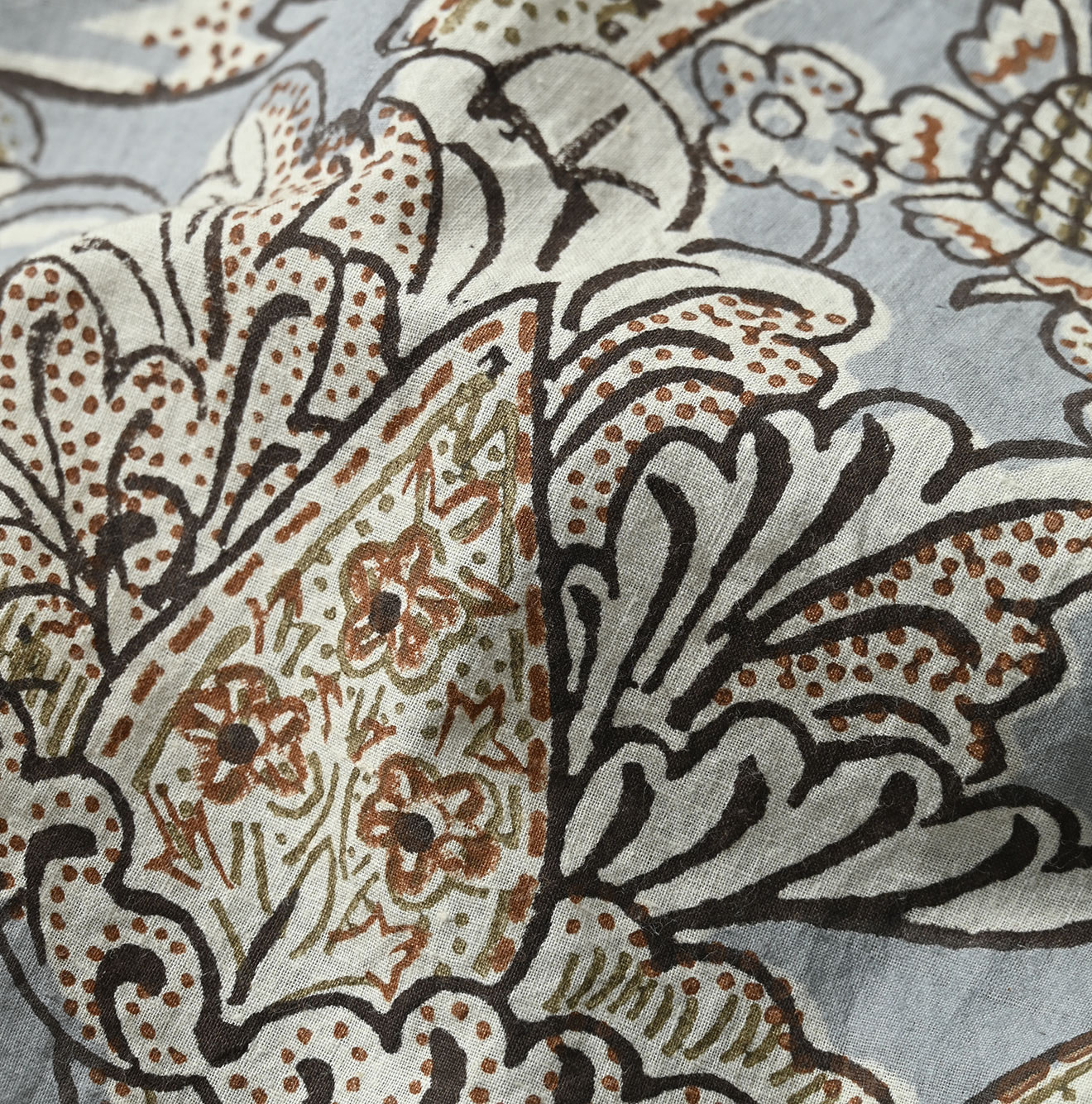 Indian Khadi Flower Sarasa Print Chou Chou Smock Dress Detail