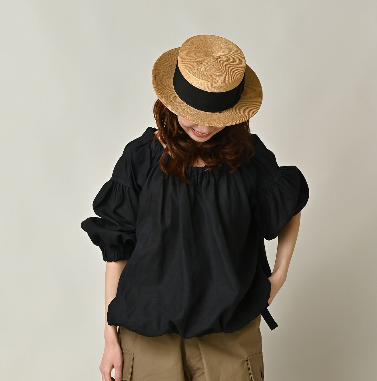 Indigo Linen Cloth Sack Blouse Female Model