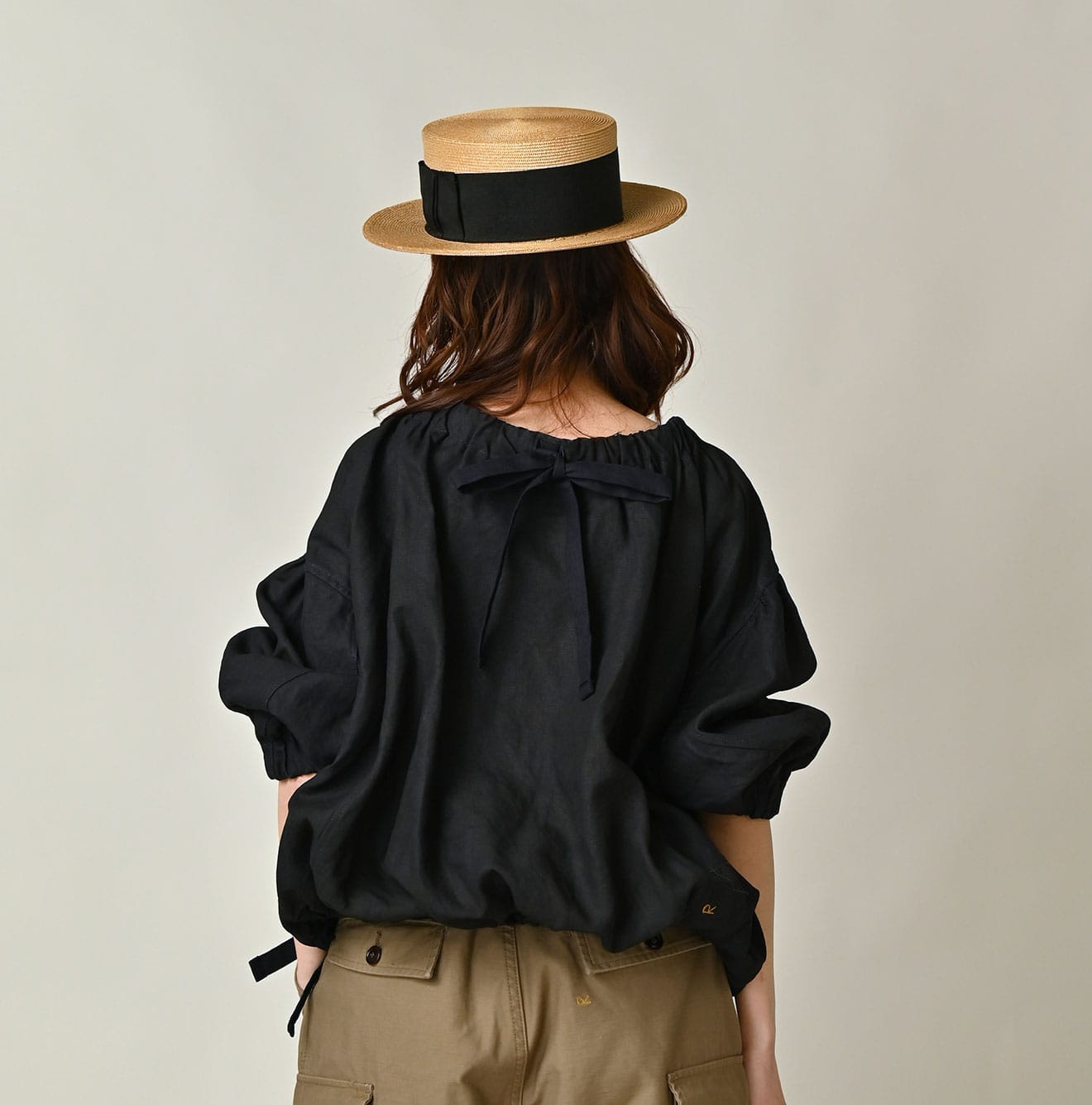 Indigo Linen Cloth Sack Blouse Female Model