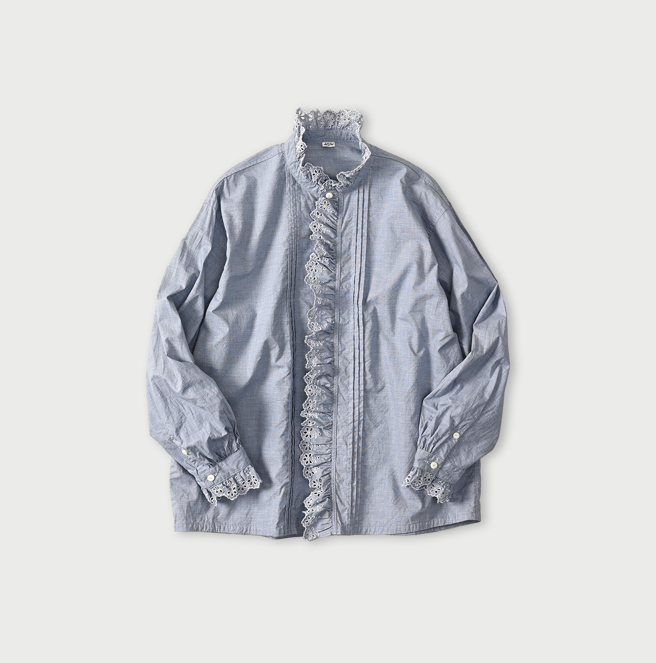 Supima Batiste Cutwork Blouse Blue Mini Houndstooth