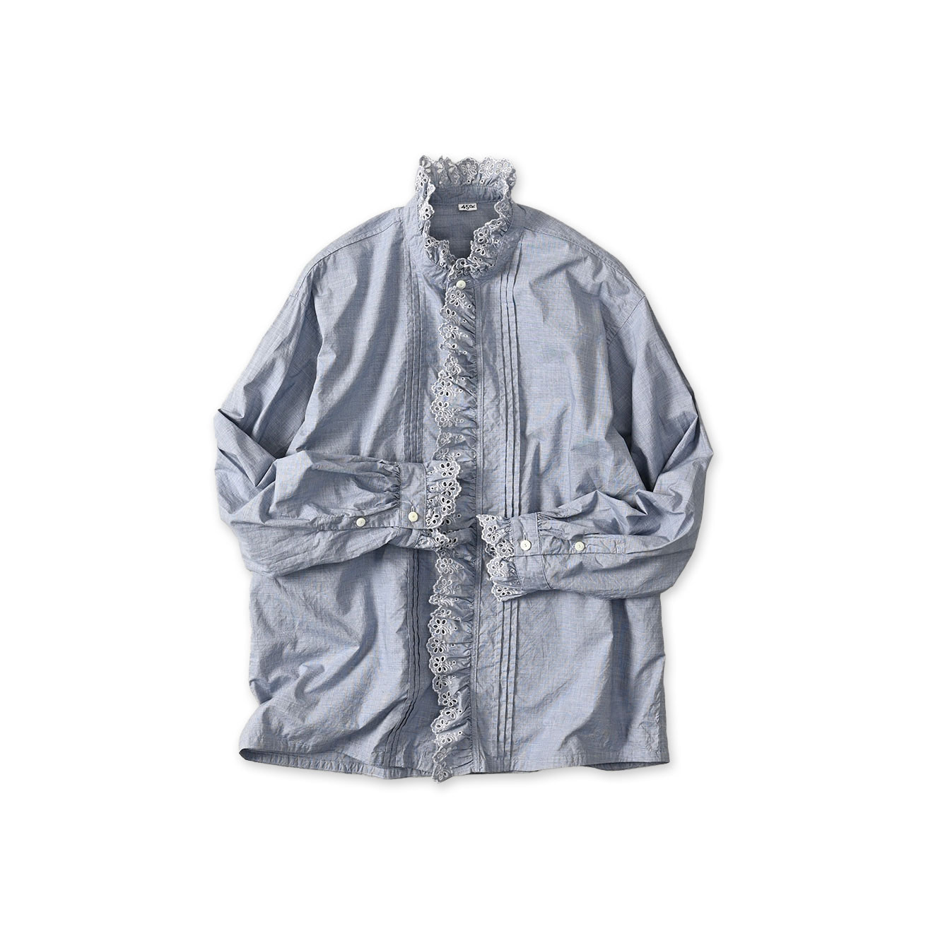 Supima Batiste Cutwork Blouse Blue Mini Houndstooth