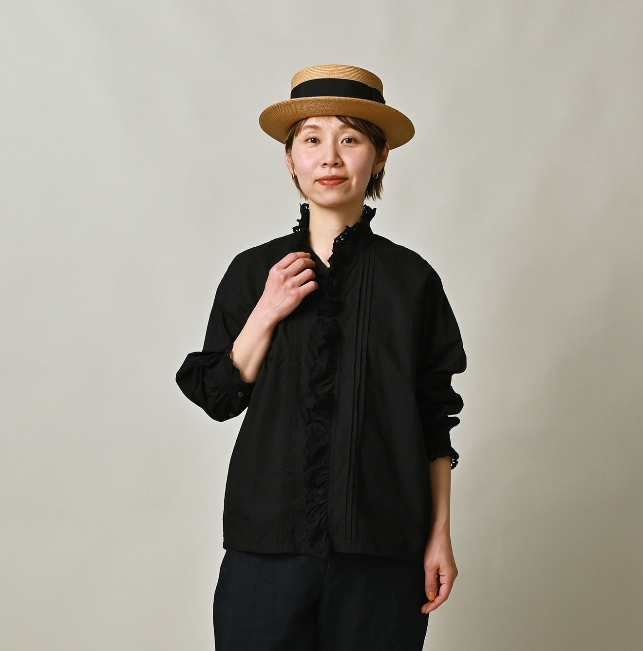 Supima Batiste Cutwork Blouse Female Model