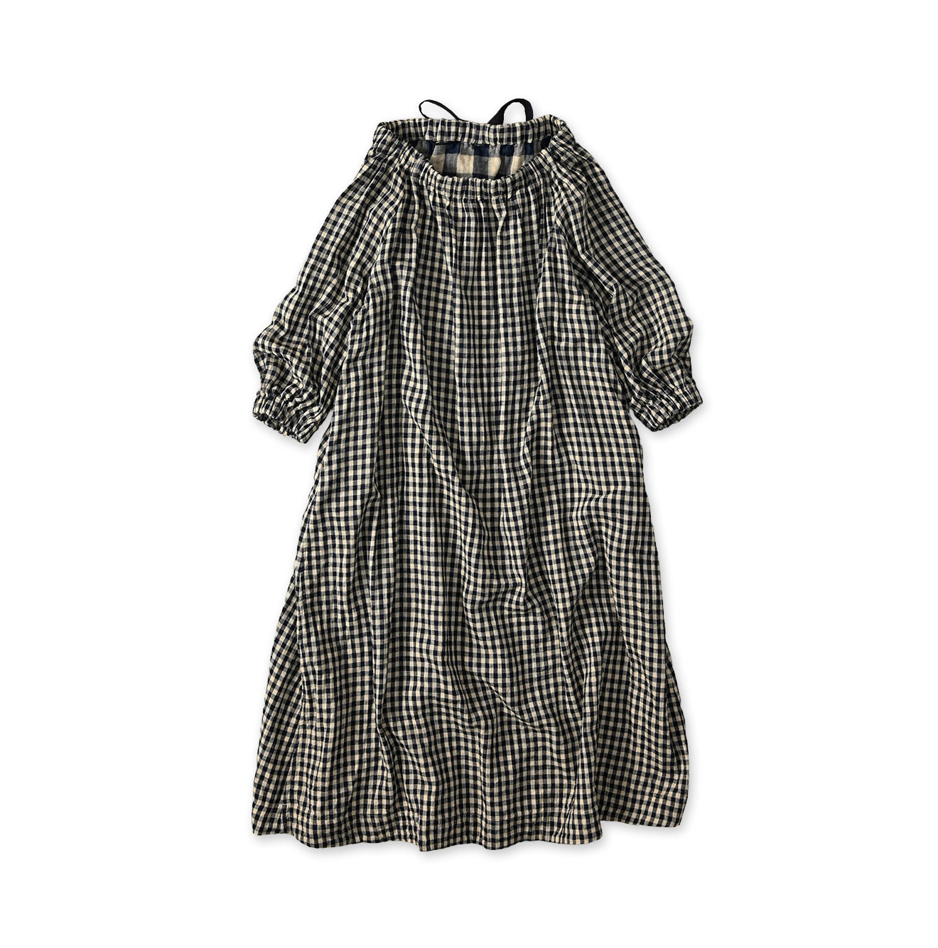 Indigo Double Woven Shirring Dress