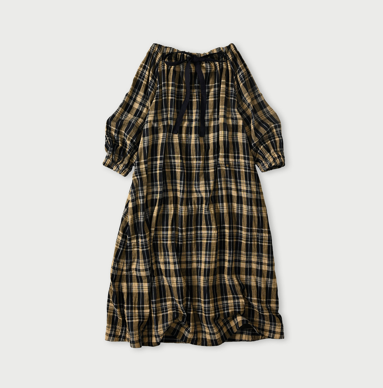 Indigo Double Woven Shirring Dress Back