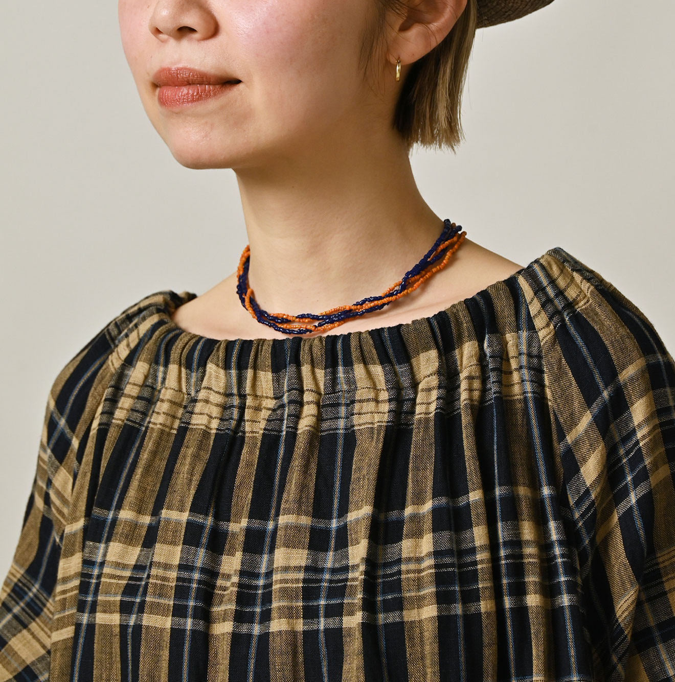 Indigo Double Woven Shirring Dress Detail