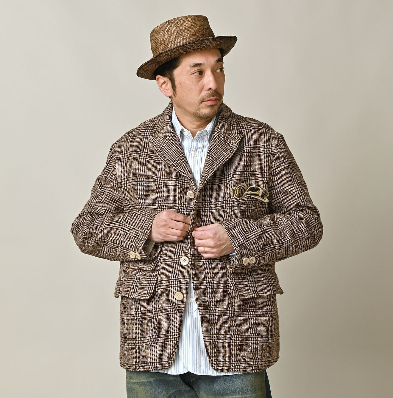 Cotton Linen Tweed 908 Jacketer Blue Male Model
