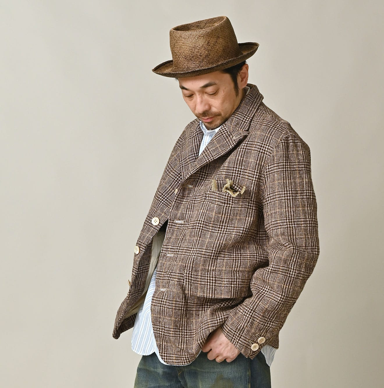Cotton Linen Tweed 908 Jacketer Blue Male Model