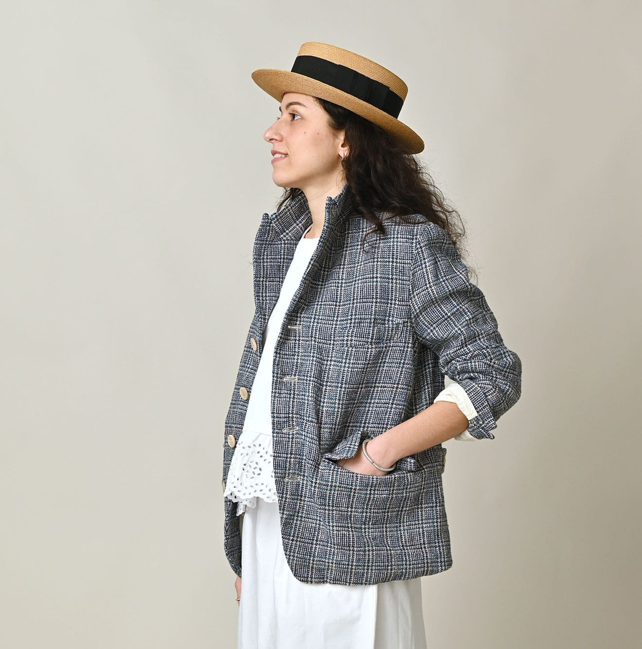 Cotton Linen Tweed 908 Jacketer Blue Female Model
