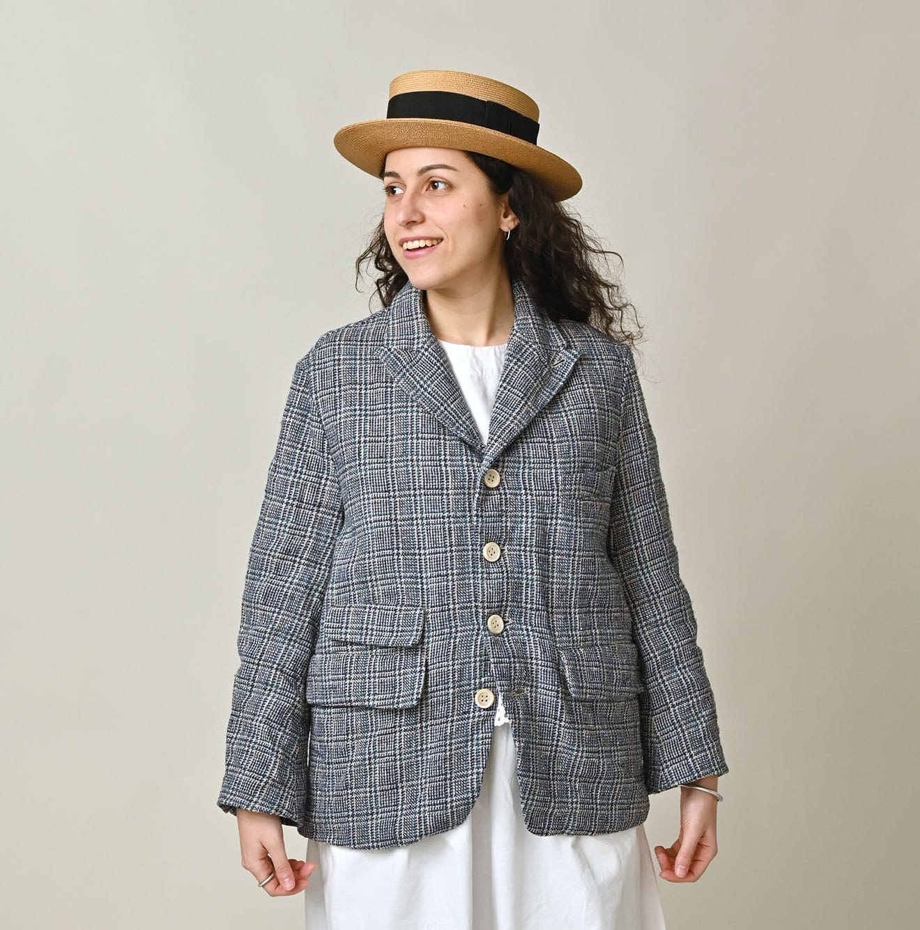 Cotton Linen Tweed 908 Jacketer Blue Female Model