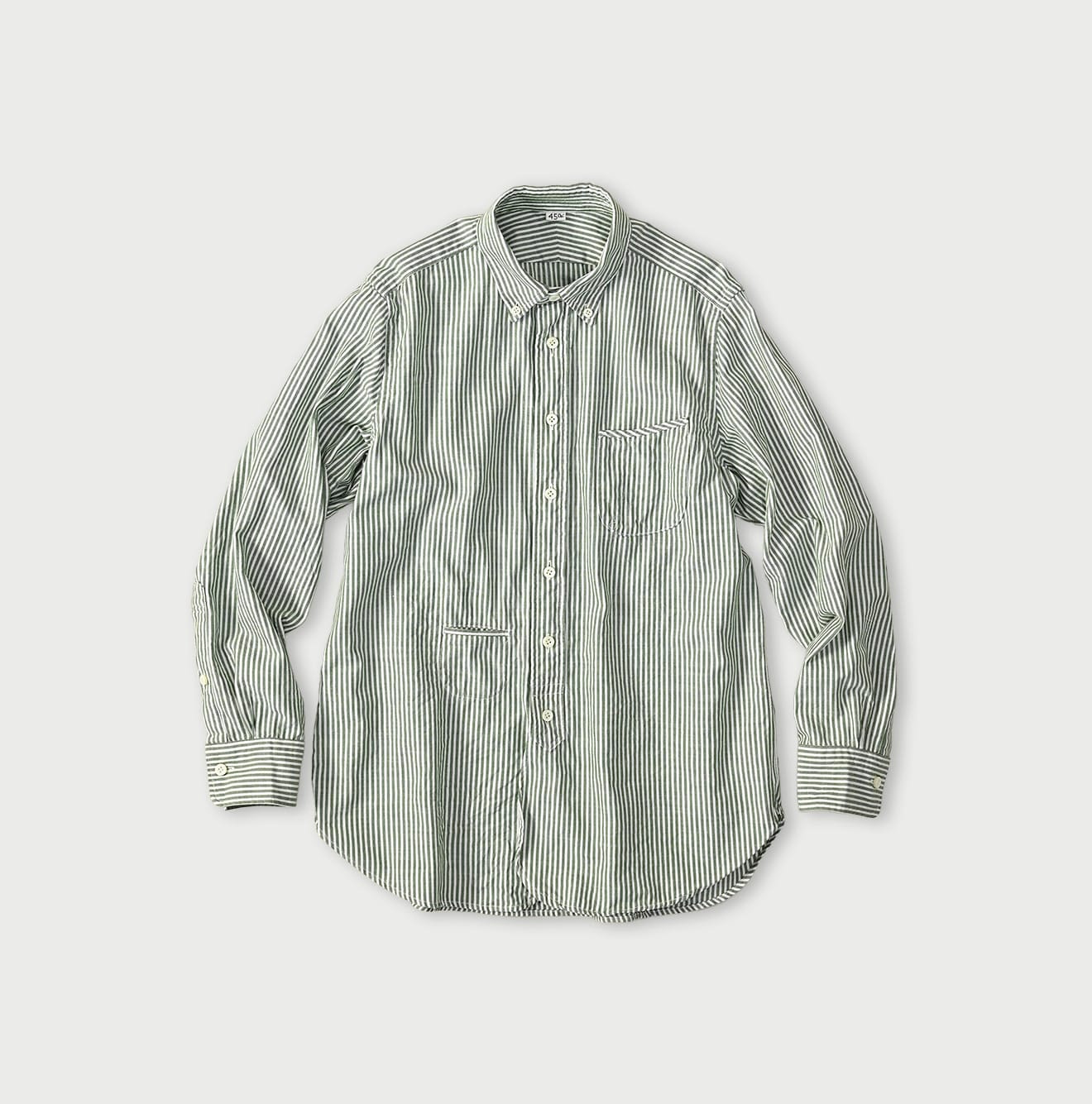 Supima OX 908 Loafer Button Down Shirt Green Stripes