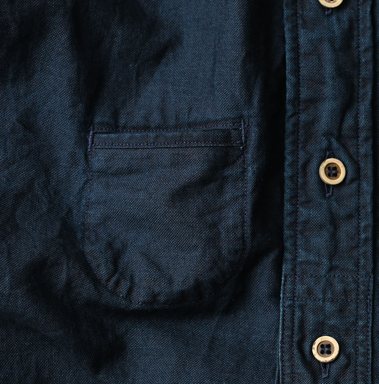 Indigo Supima OX 908 Loafer Button Down Shirt Detail