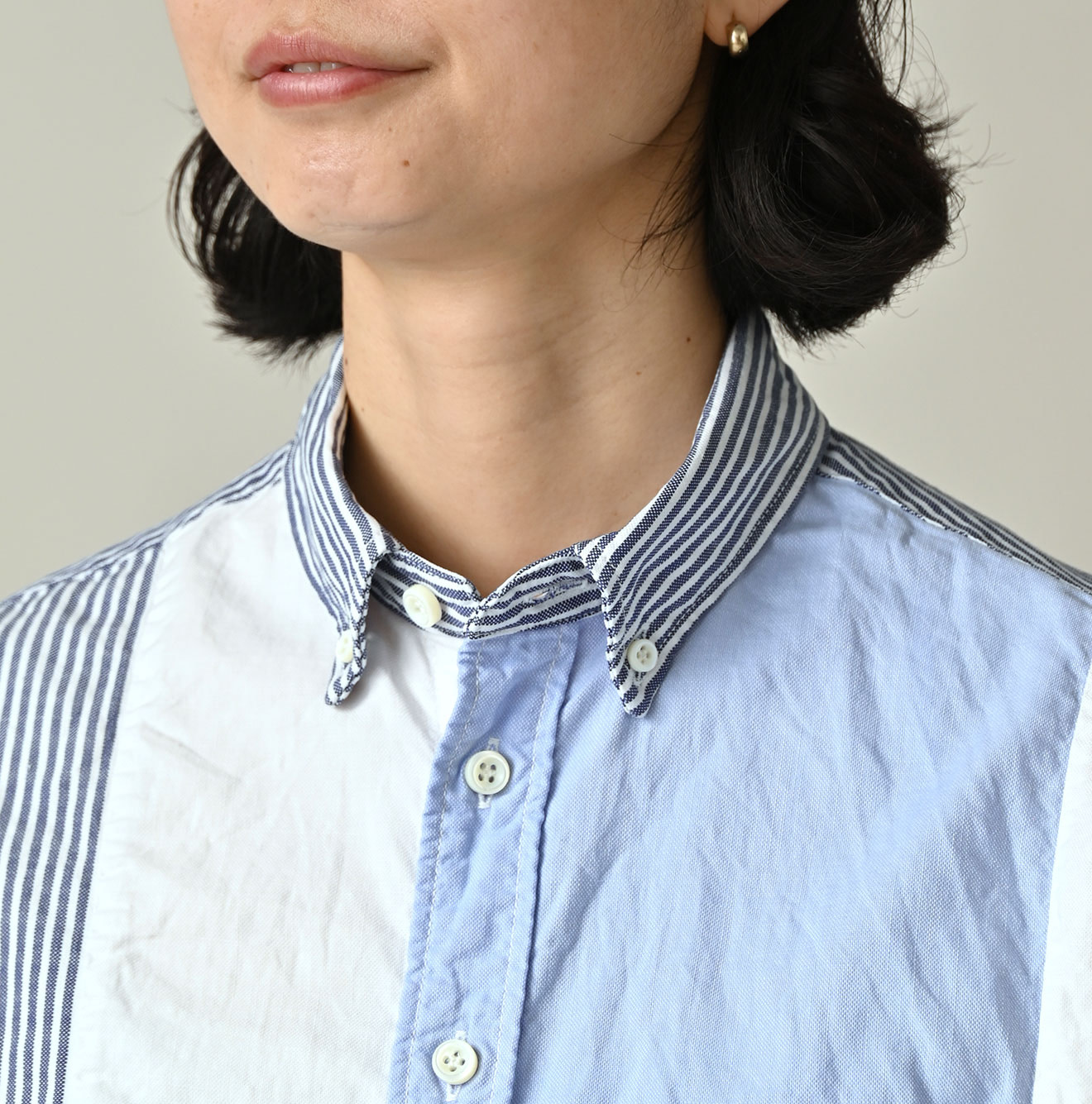 Happy Patch Work Supima OX 908 Ocean Canvas Shirt Detail