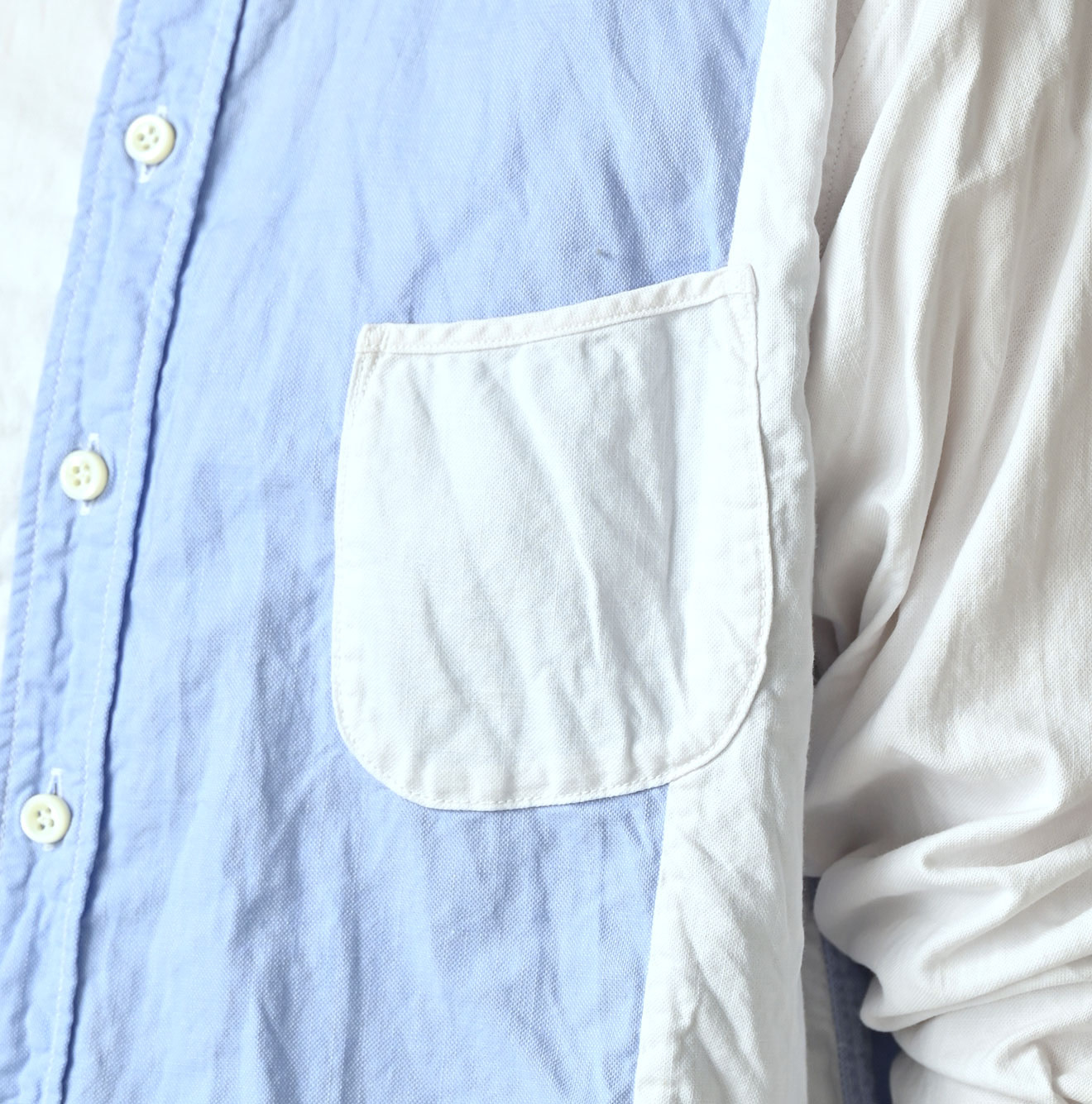 Happy Patch Work Supima OX 908 Ocean Canvas Shirt Detail