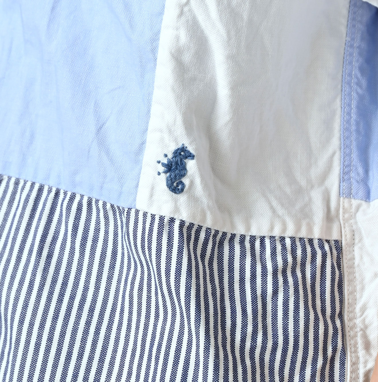 Happy Patch Work Supima OX 908 Ocean Canvas Shirt Detail