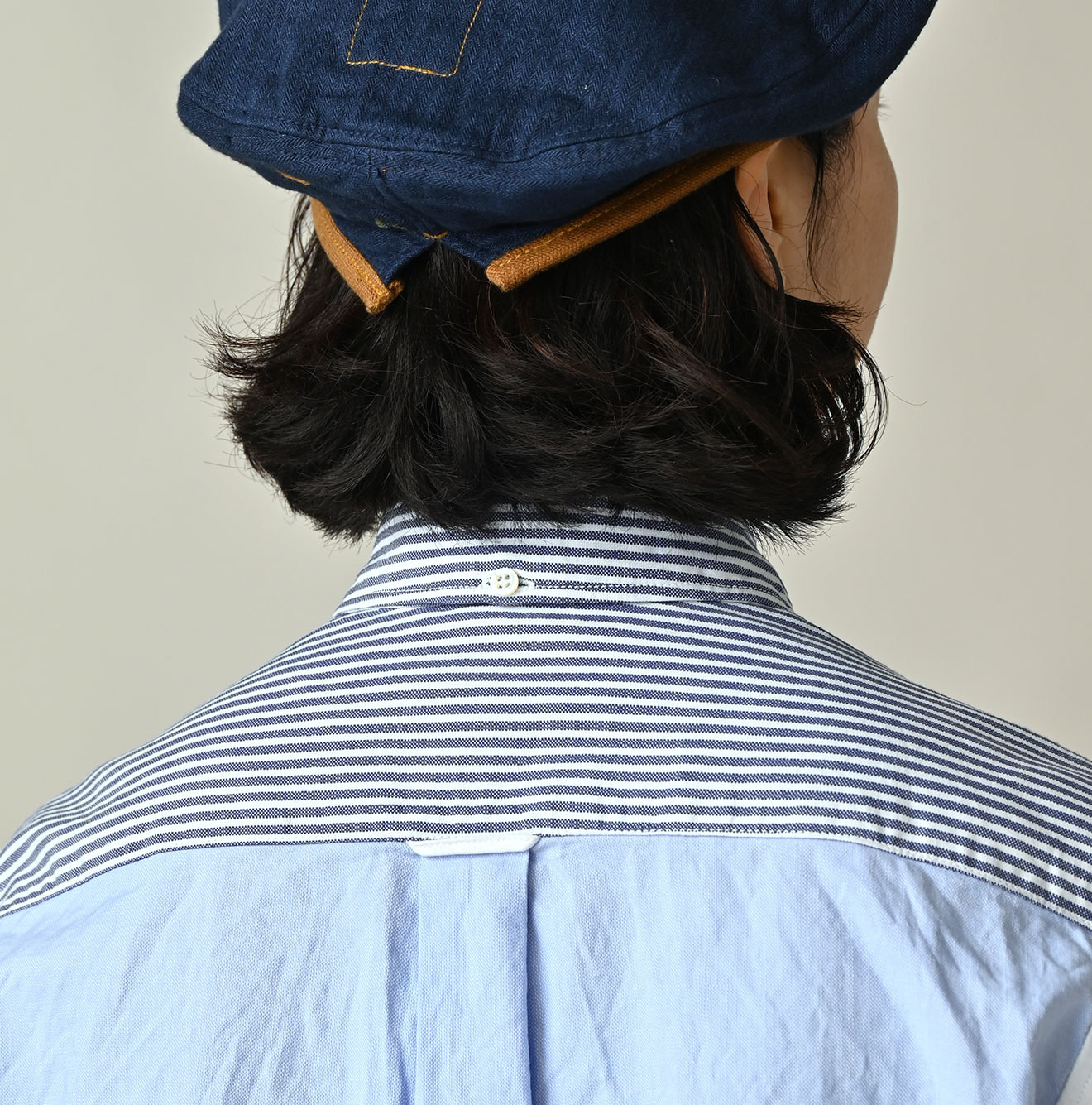 Happy Patch Work Supima OX 908 Ocean Canvas Shirt Detail