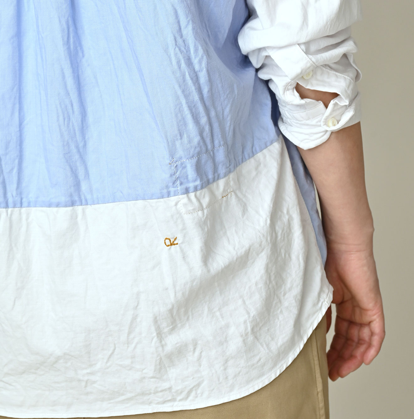 Happy Patch Work Supima OX 908 Ocean Canvas Shirt Detail
