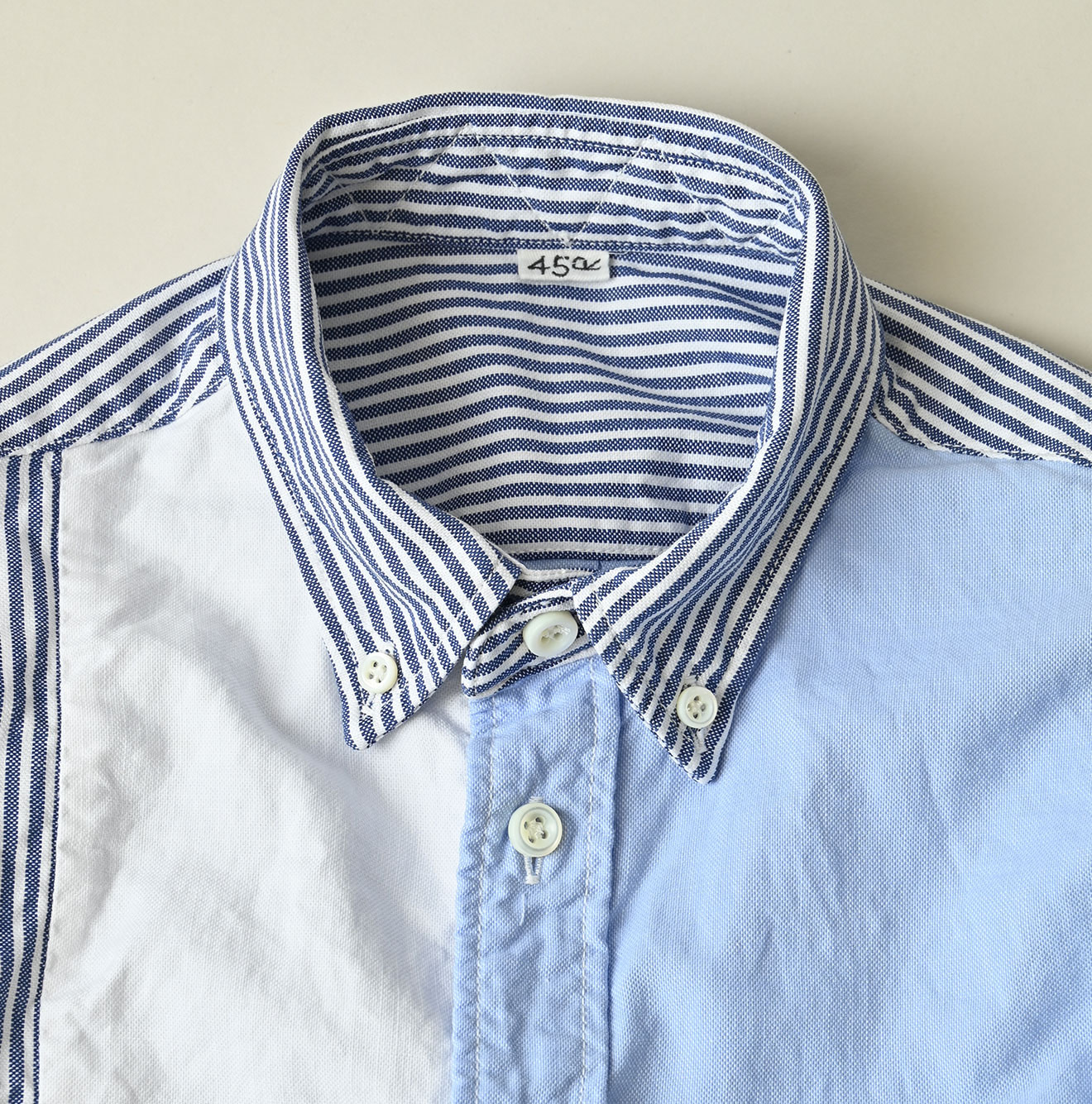 Happy Patch Work Supima OX 908 Ocean Canvas Shirt Detail