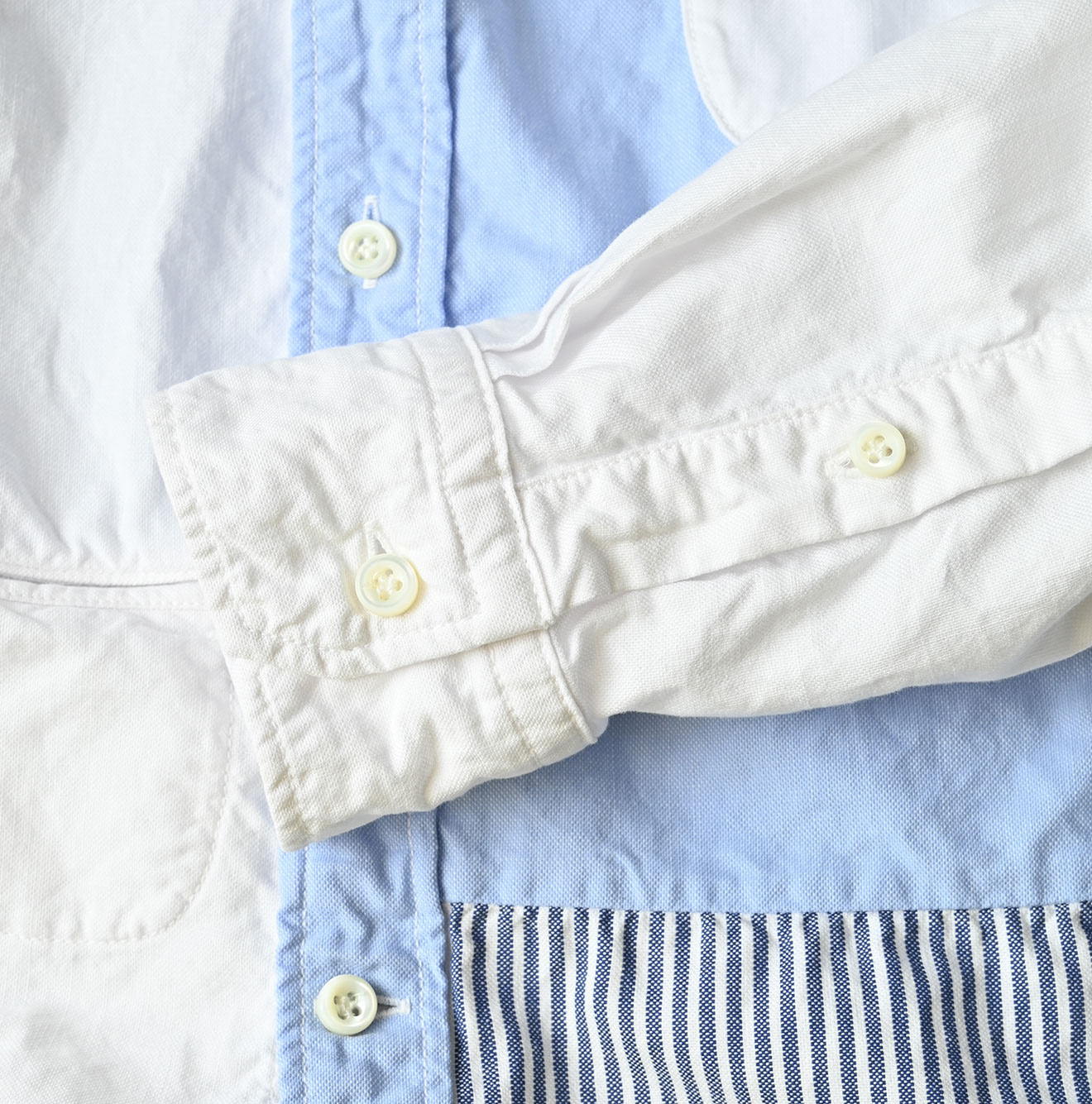 Happy Patch Work Supima OX 908 Ocean Canvas Shirt Detail