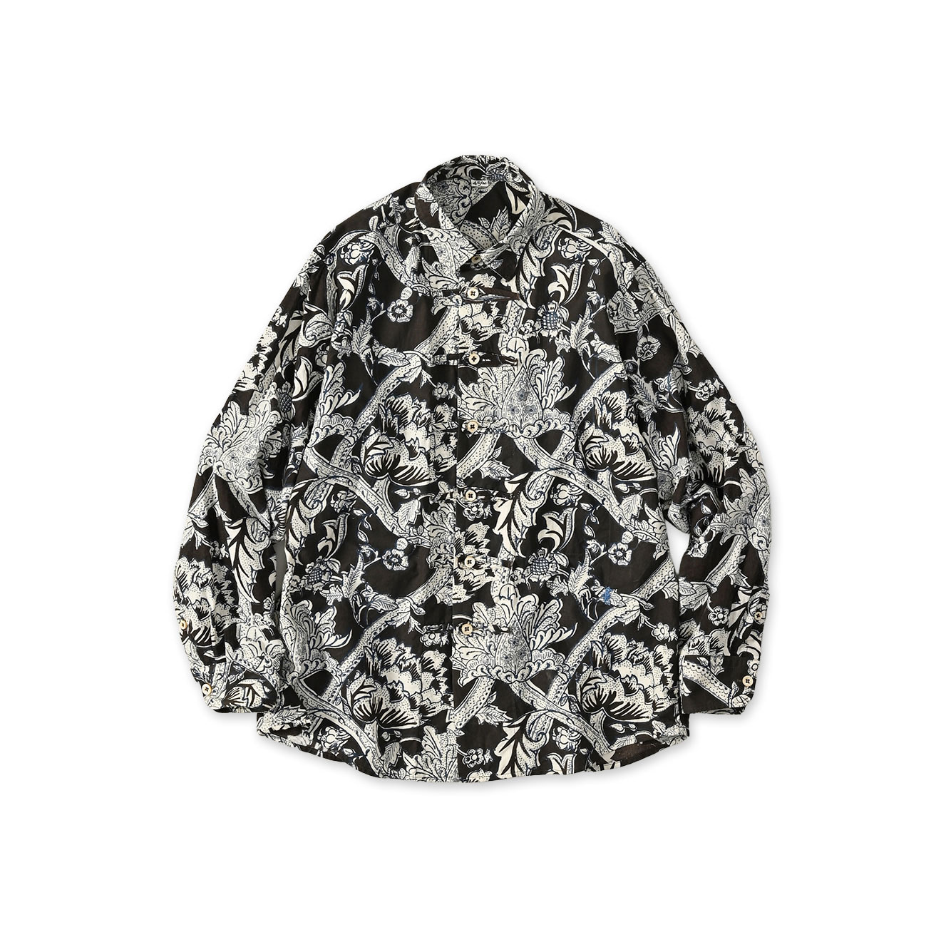 Indian Khadi Flower Sarasa Print 8-knot Shirt Brown