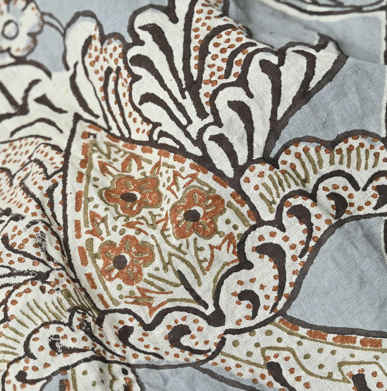 Indian Khadi Flower Sarasa Print 8-knot Shirt Detail