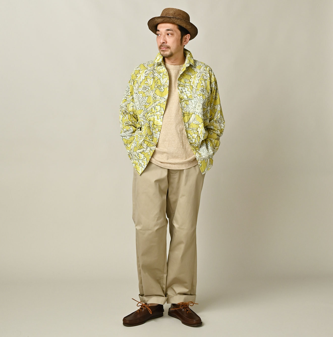 Indian Khadi Flower Sarasa Print 8-knot Shirt Male Model