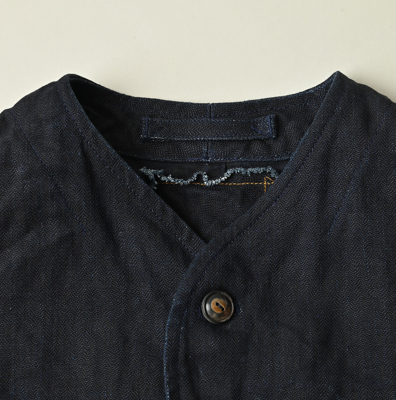 Indigo Linen Herringbone 908 Vest Detail