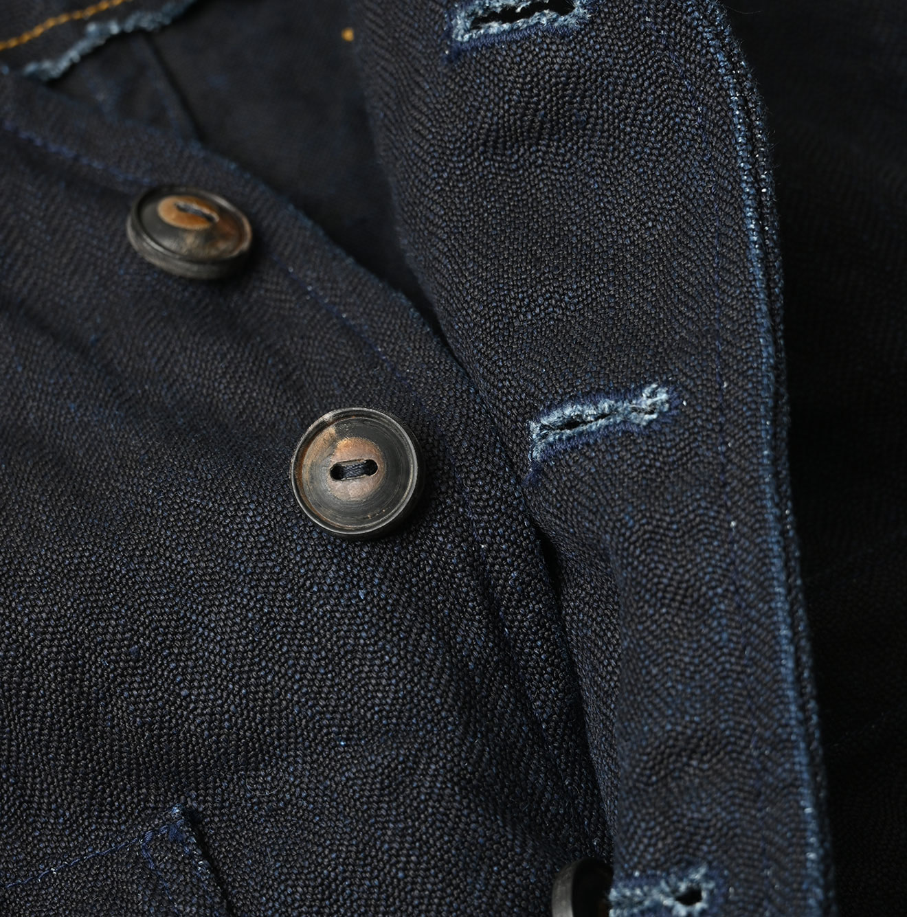 Indigo Linen Herringbone 908 Vest Detail