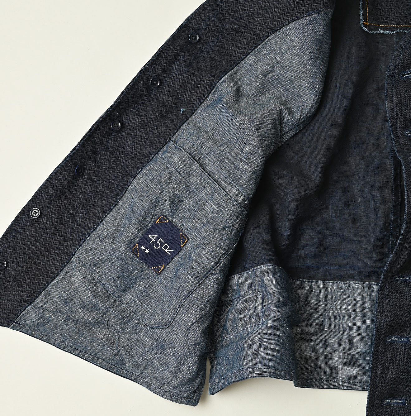 Indigo Linen Herringbone 908 Vest Detail