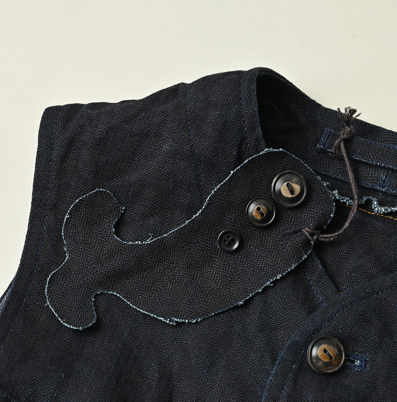 Indigo Linen Herringbone 908 Vest Detail