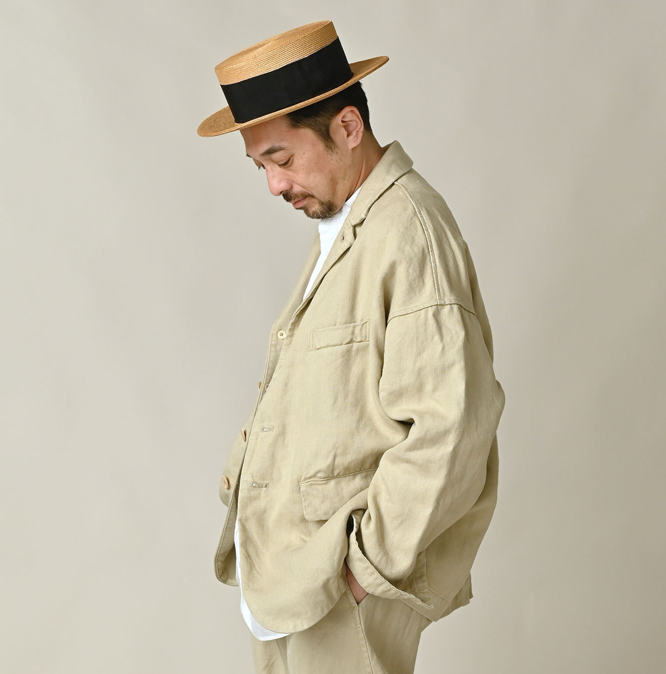 Linen Herringbone 908 Uma Jacket Male Model
