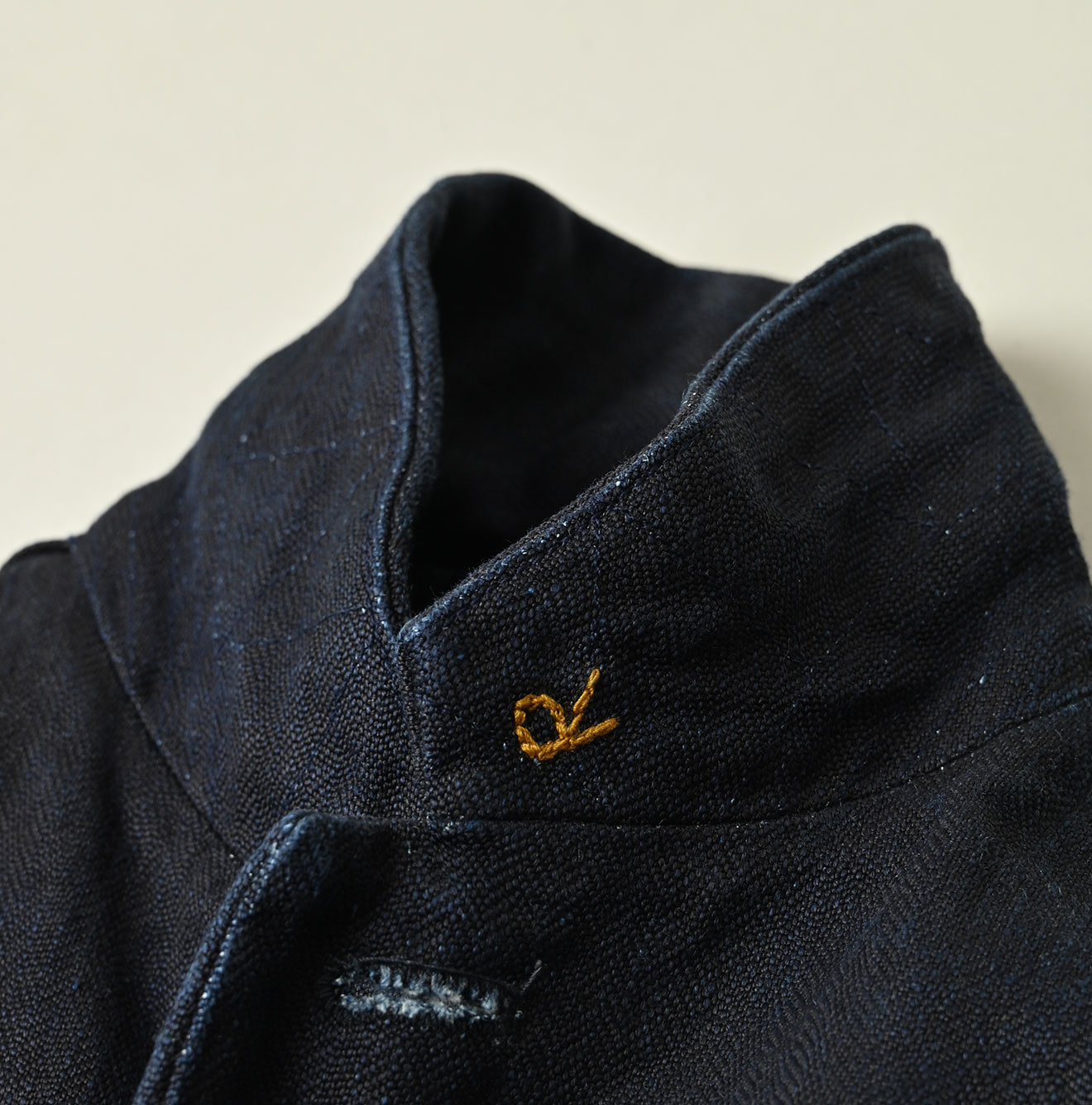 Indigo Linen Herringbone 908 Uma Jacket Detail