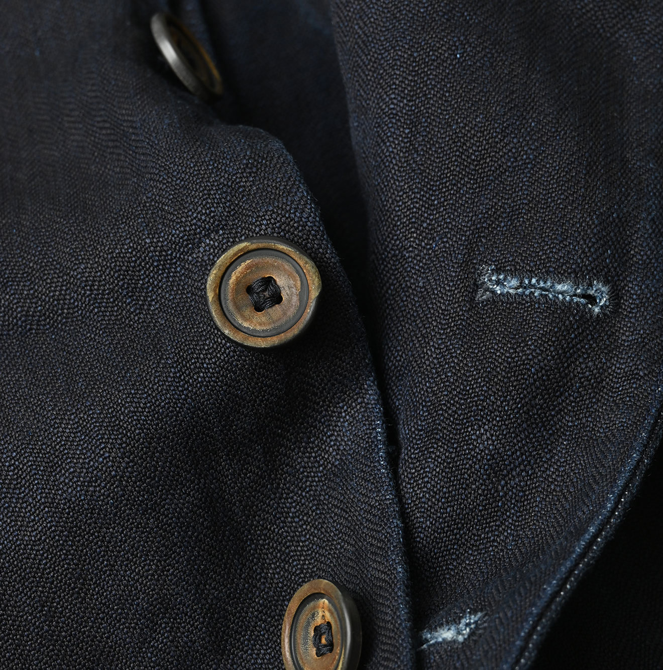 Indigo Linen Herringbone 908 Uma Jacket Detail