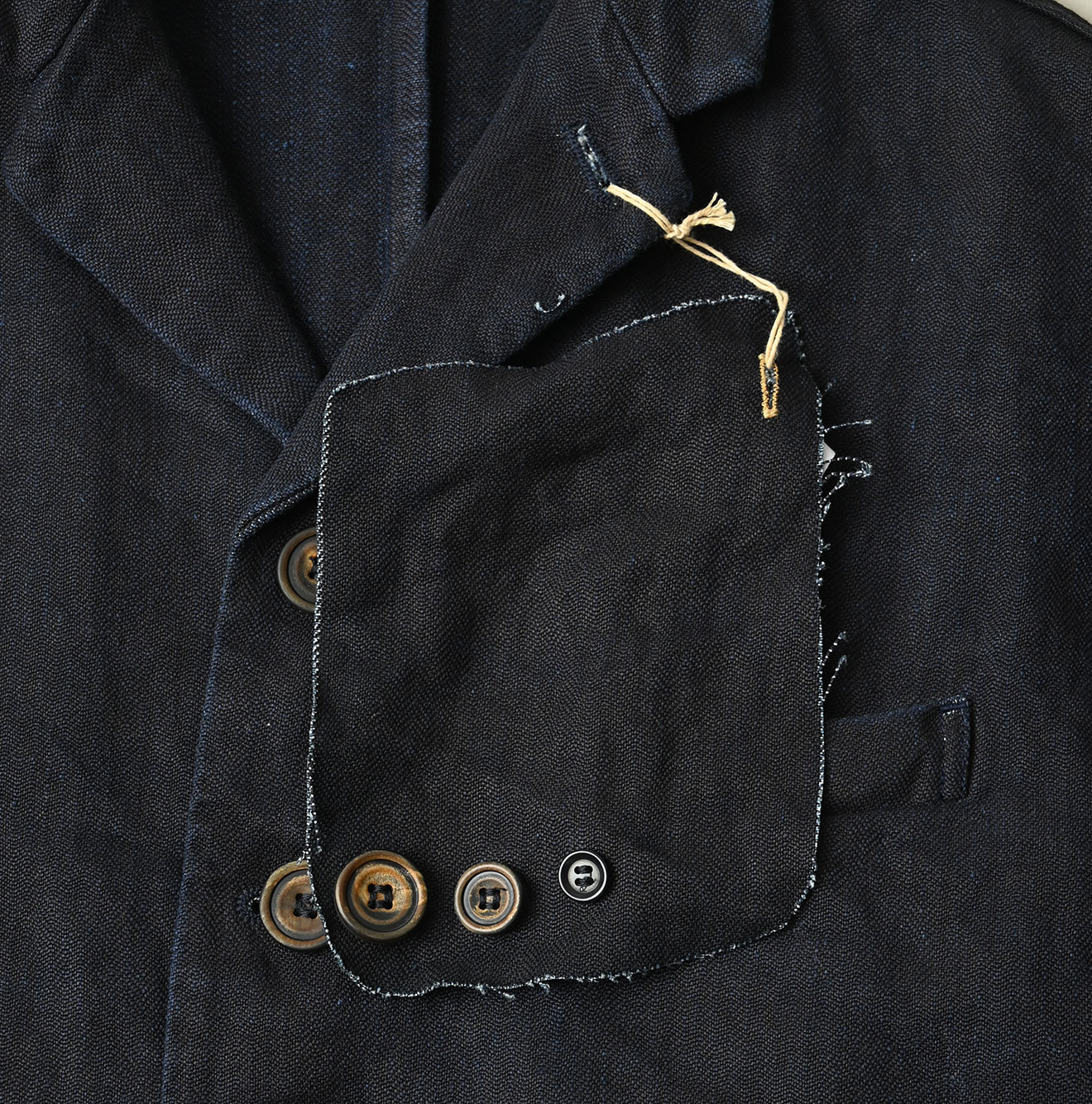 Indigo Linen Herringbone 908 Uma Jacket Detail