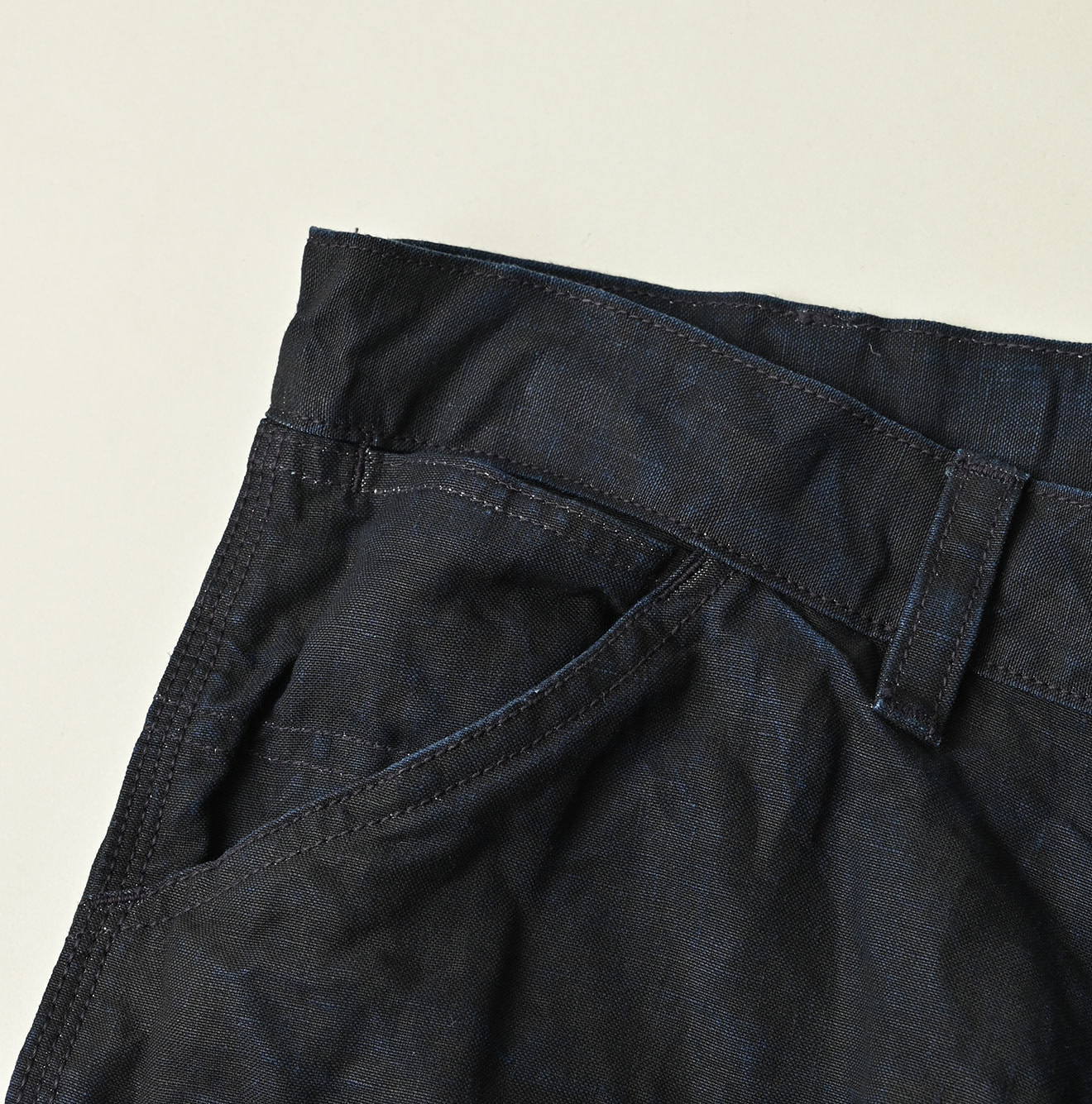 Indigo Linen Herringbone 908 Painter Pants Detail