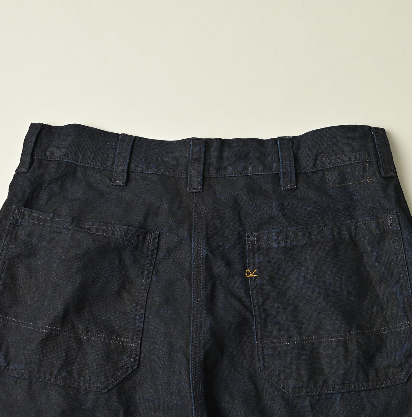 Indigo Linen Herringbone 908 Painter Pants Detail