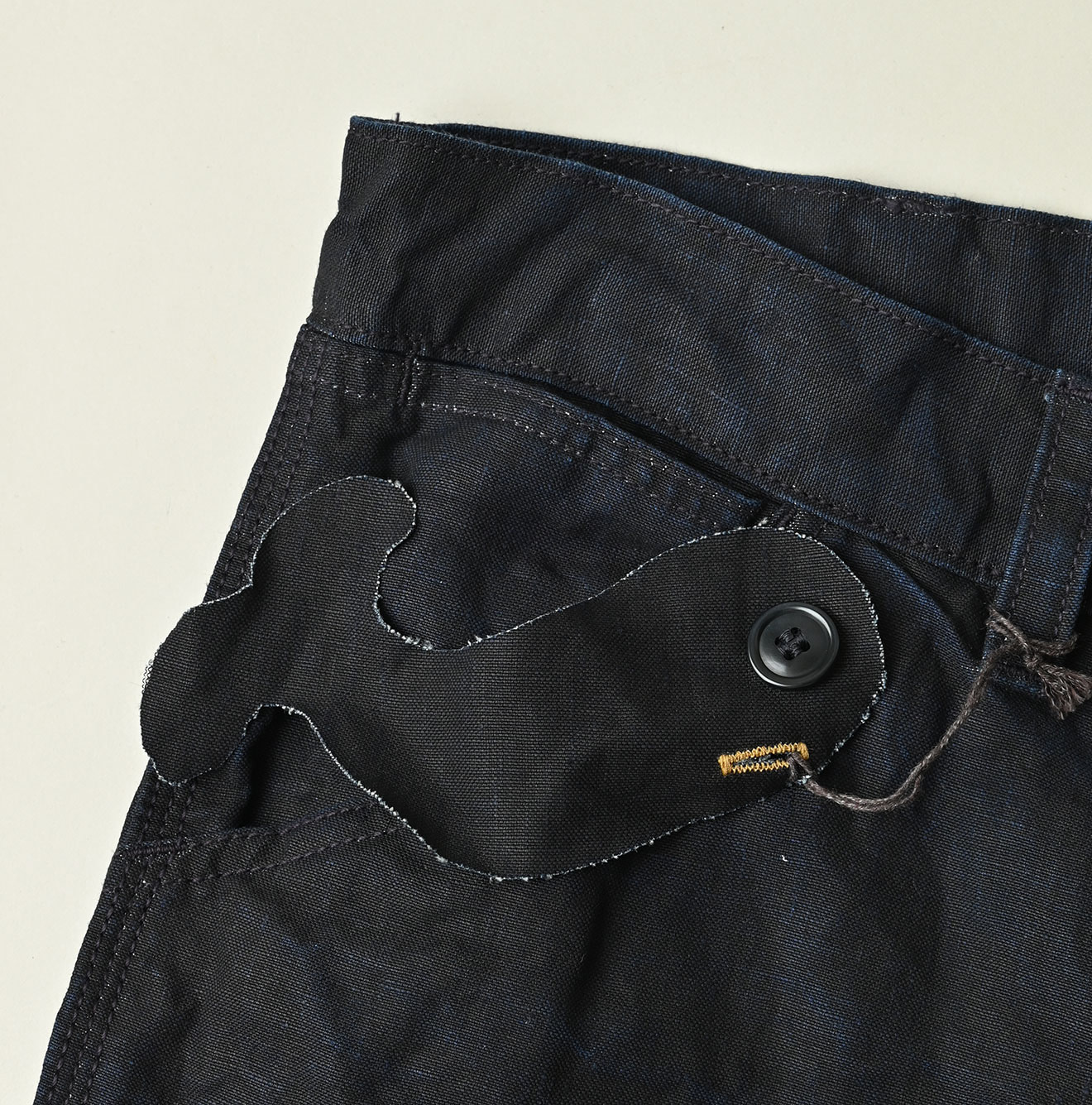 Indigo Linen Herringbone 908 Painter Pants Detail