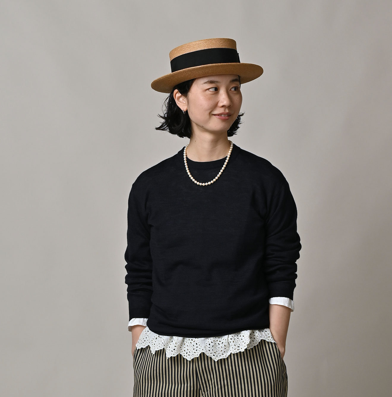 Indigo Whole Super Gauze 908 Crew Female Model