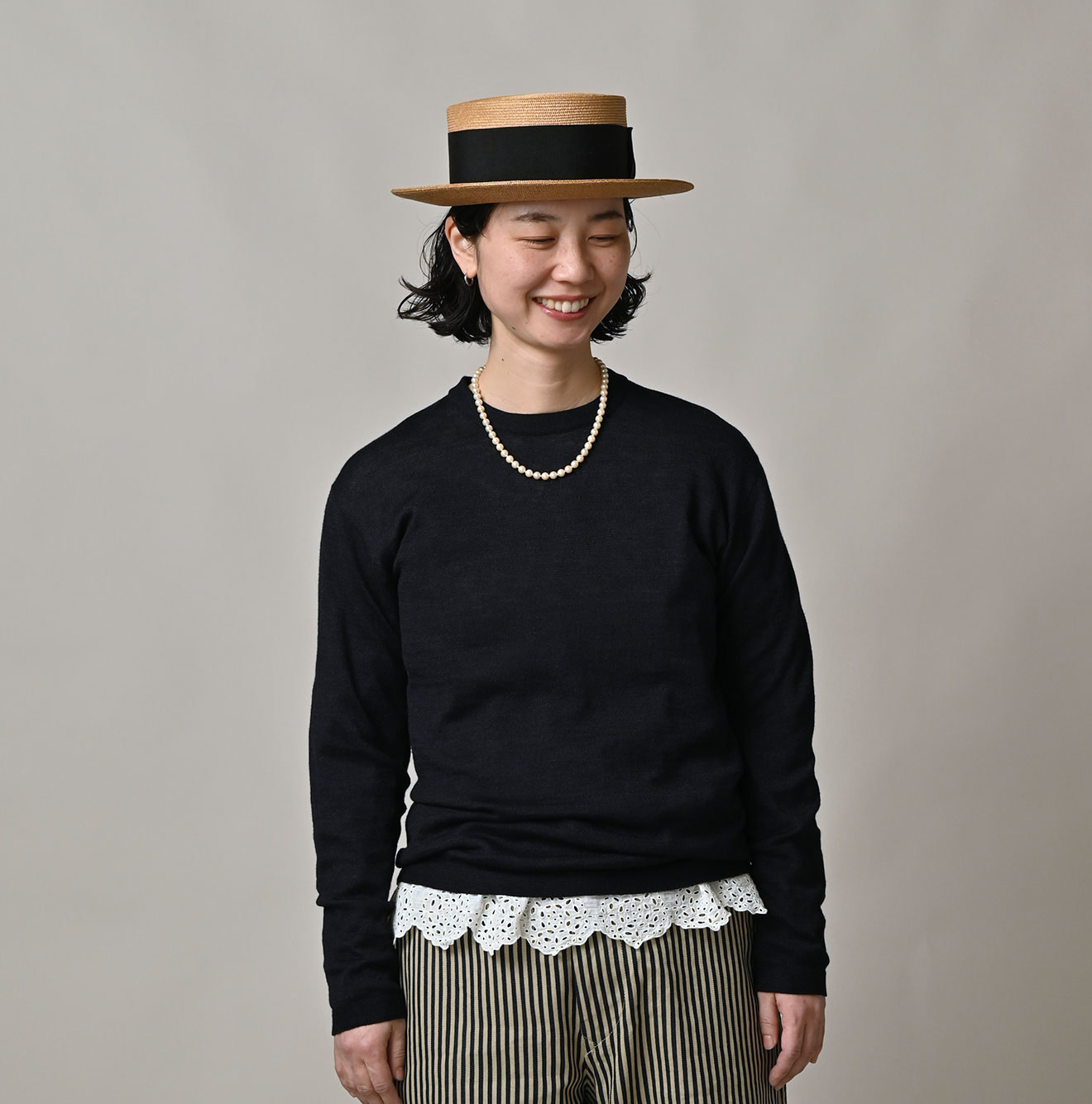 Indigo Whole Super Gauze 908 Crew Female Model