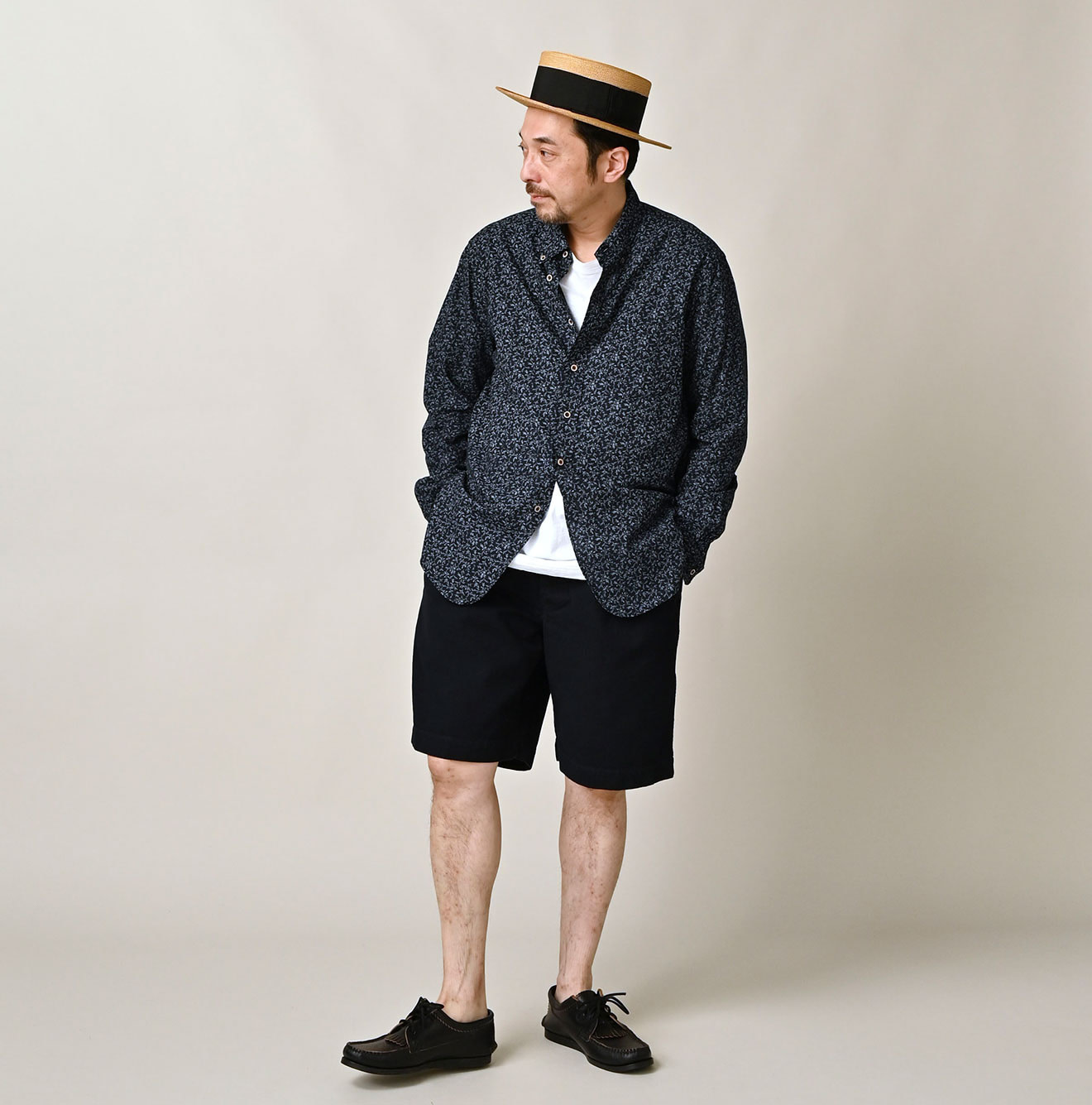 Indigo High Density Duck 908 Peg Short Pants Male Model