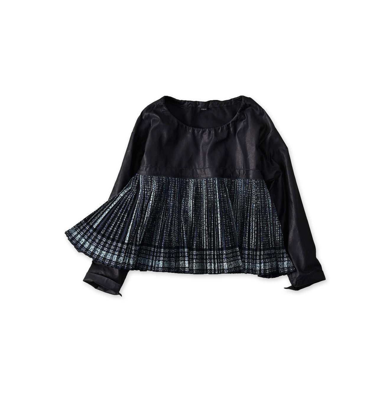 Indigo Discharge Print Aoi Sarasa Print Satin x Pleats Blouse