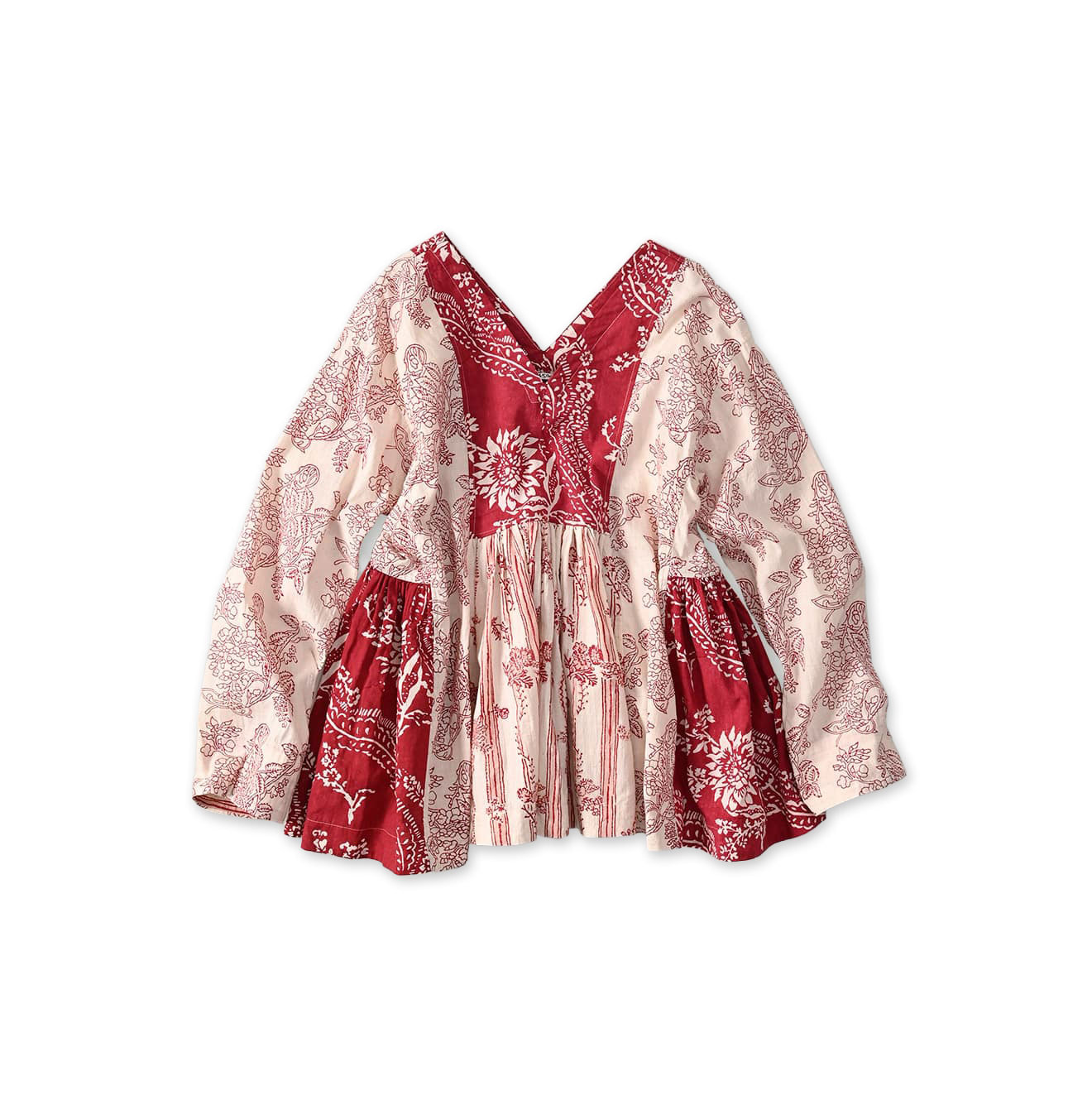 Indian Khadi Block Print Patchwork Blouse Red