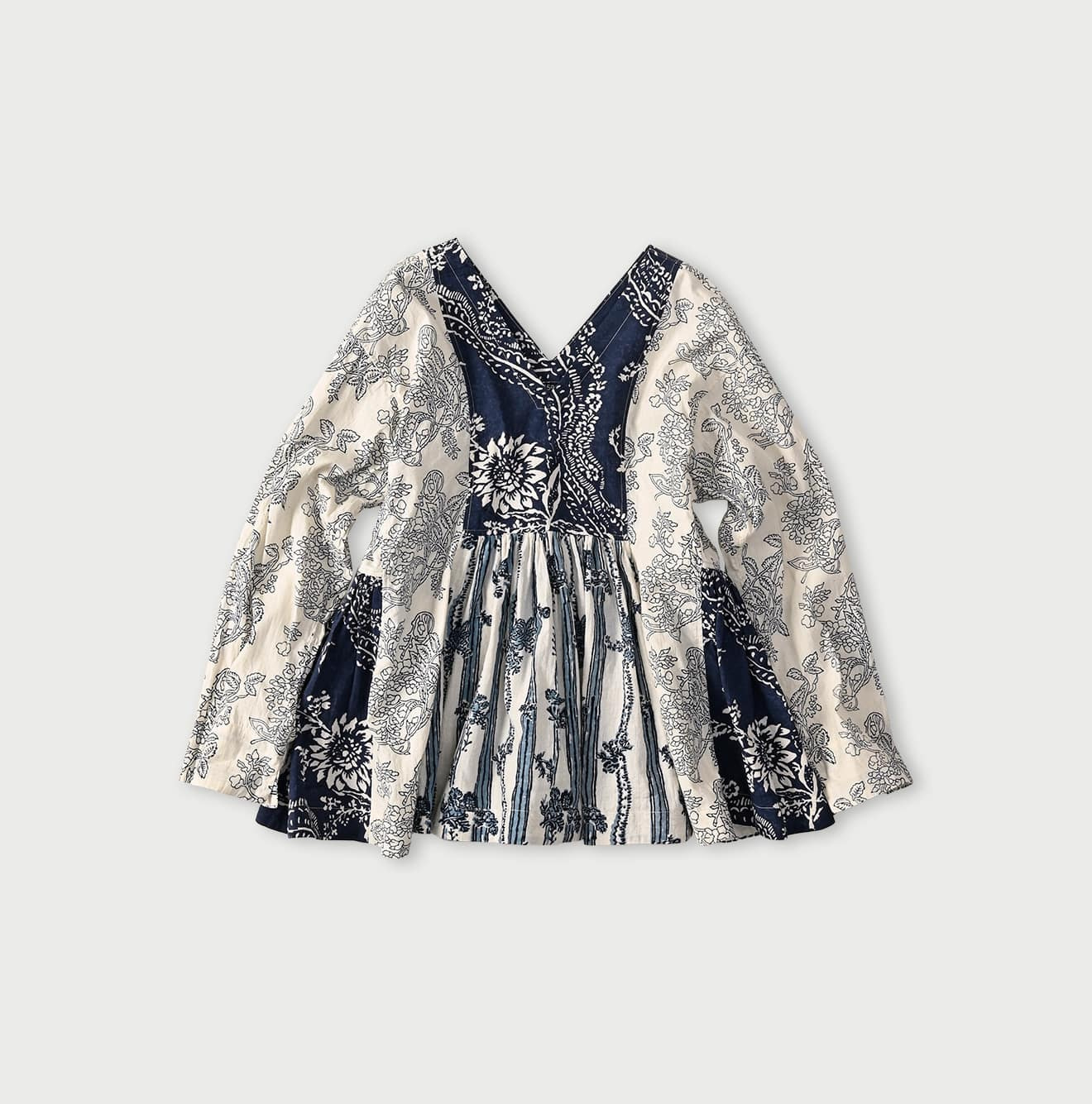 Indian Khadi Block Print Patchwork Blouse Navy