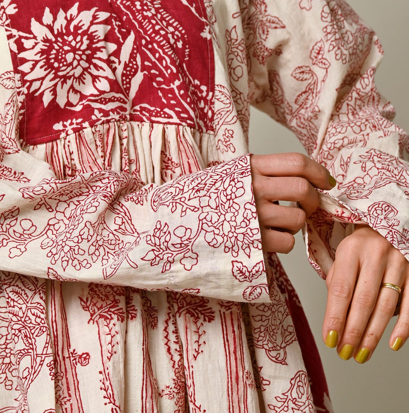 Indian Khadi Block Print Patchwork Blouse Detail