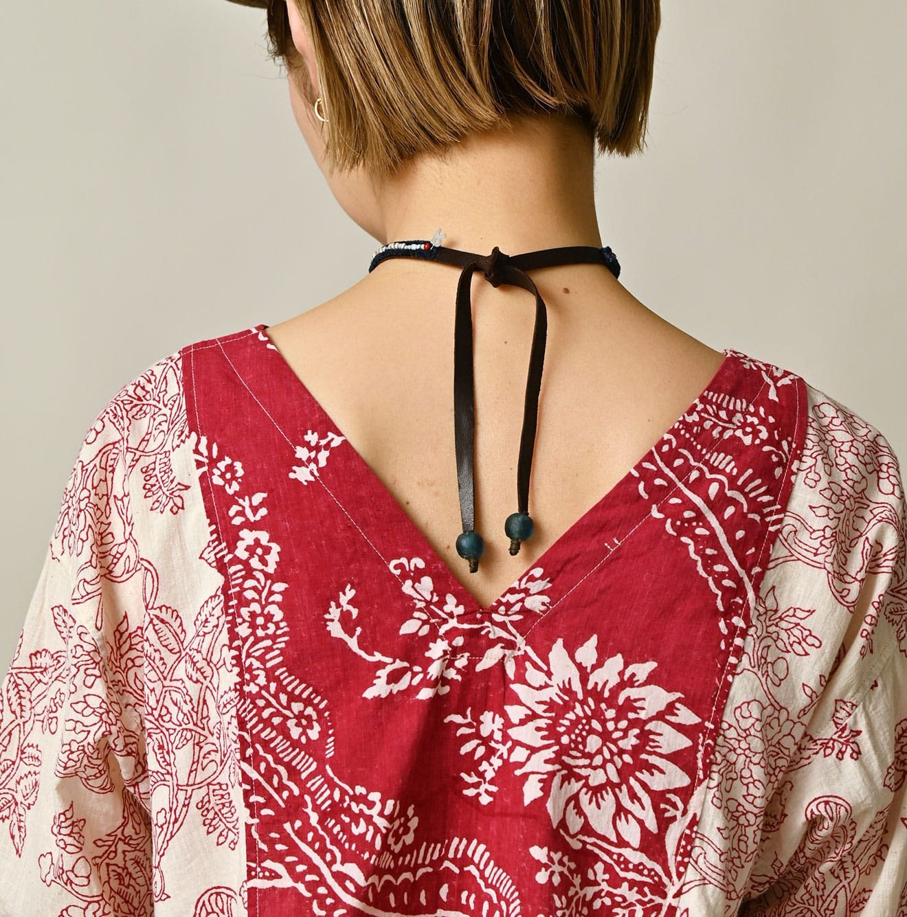 Indian Khadi Block Print Patchwork Blouse Detail