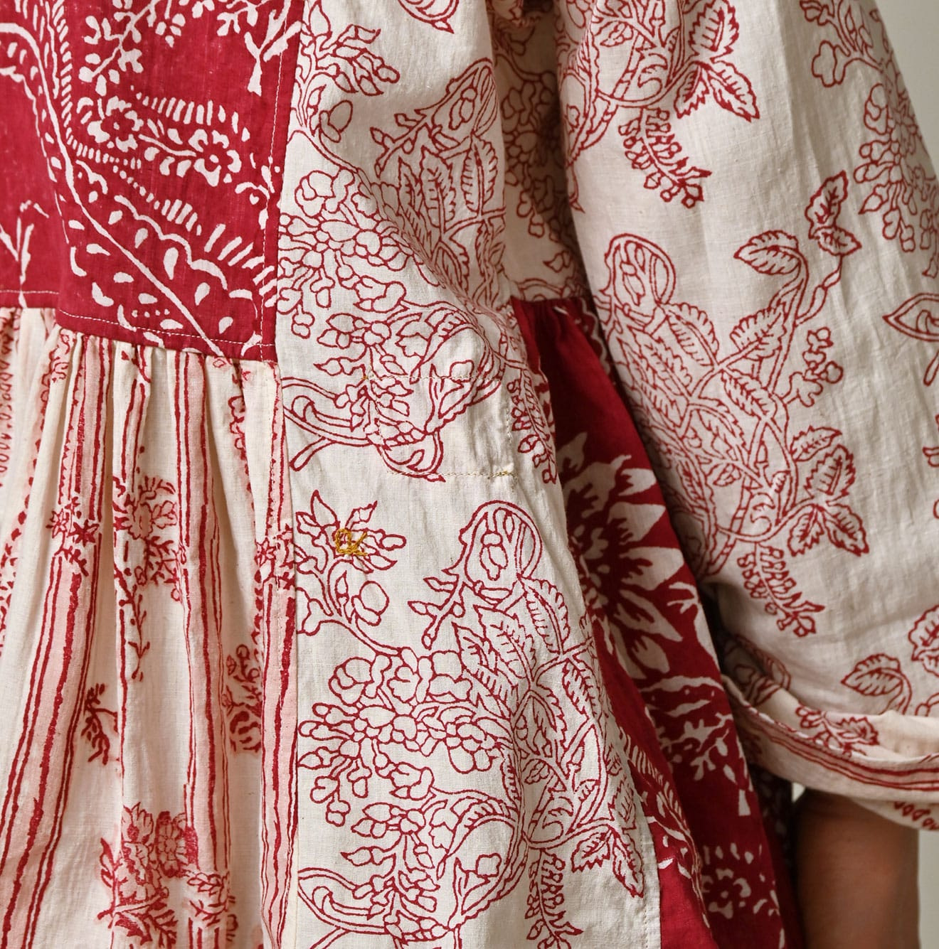 Indian Khadi Block Print Patchwork Blouse Detail