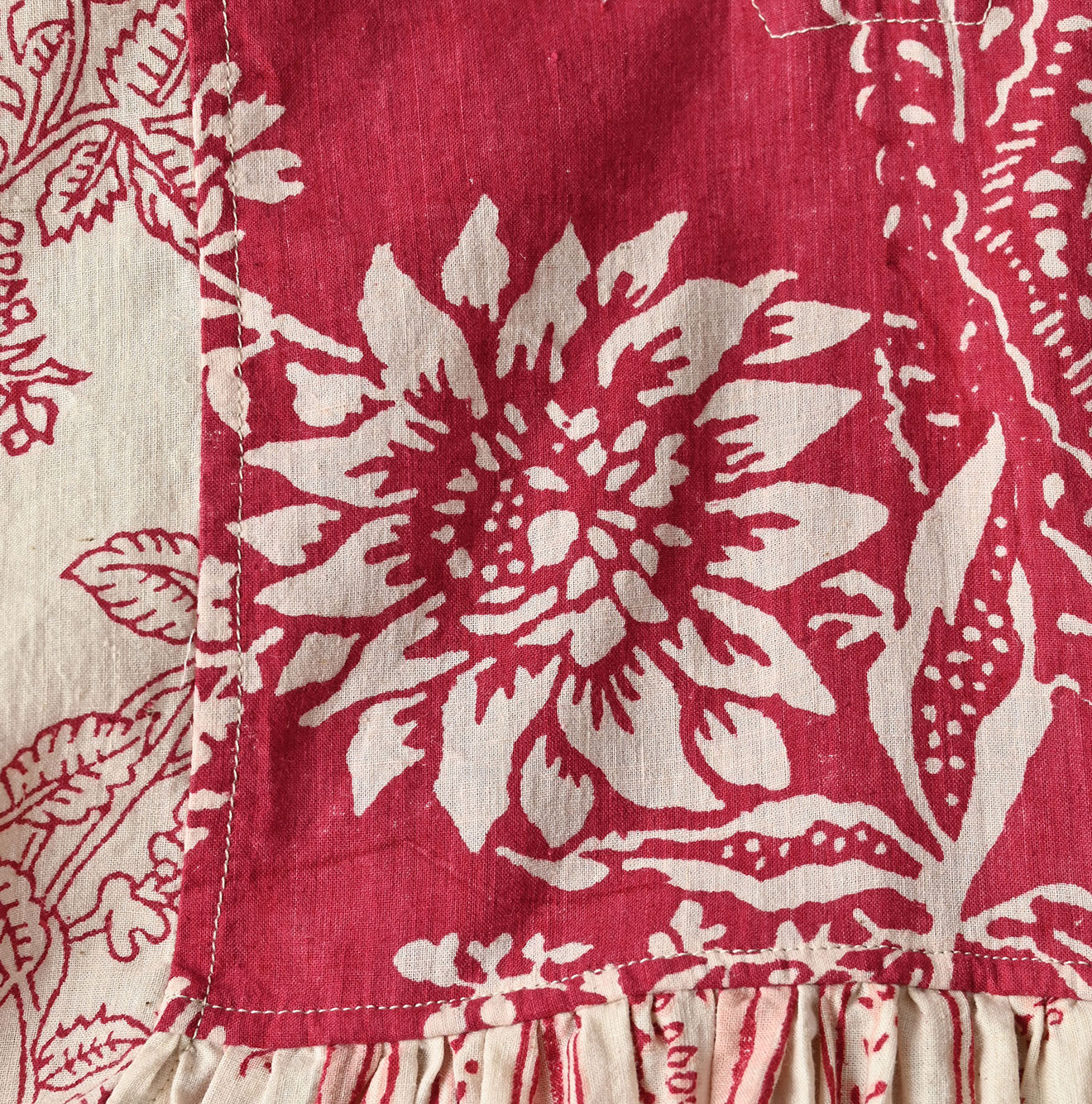 Indian Khadi Block Print Patchwork Blouse Detail