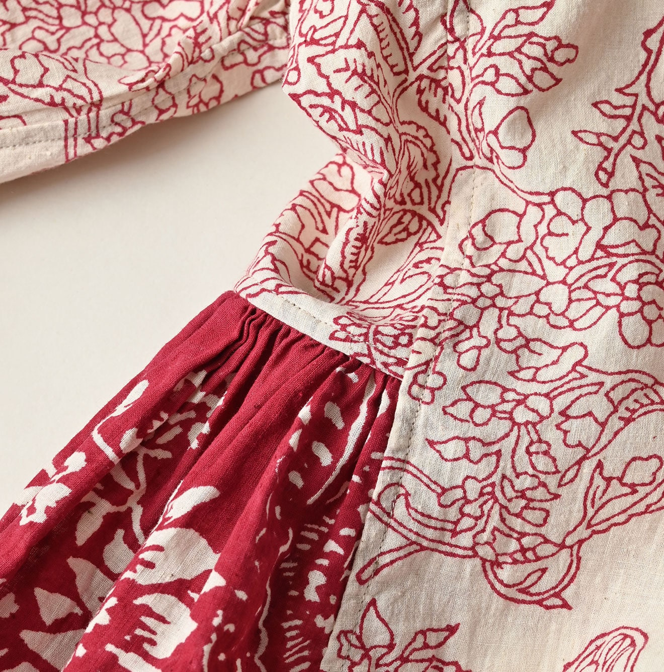 Indian Khadi Block Print Patchwork Blouse Detail