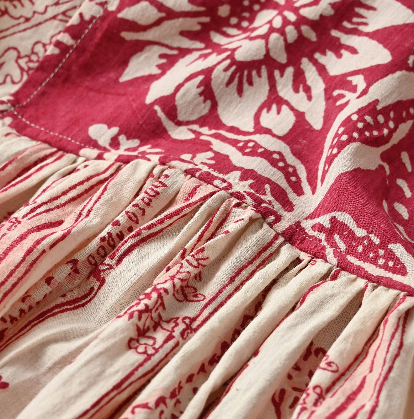 Indian Khadi Block Print Patchwork Blouse Detail