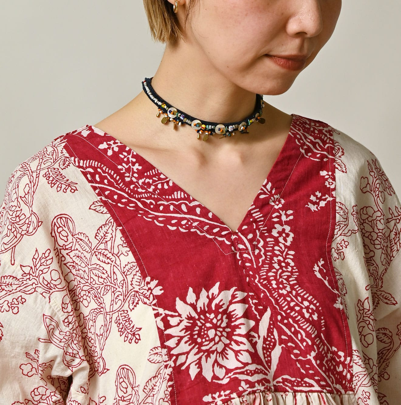 Indian Khadi Block Print Patchwork Blouse Detail