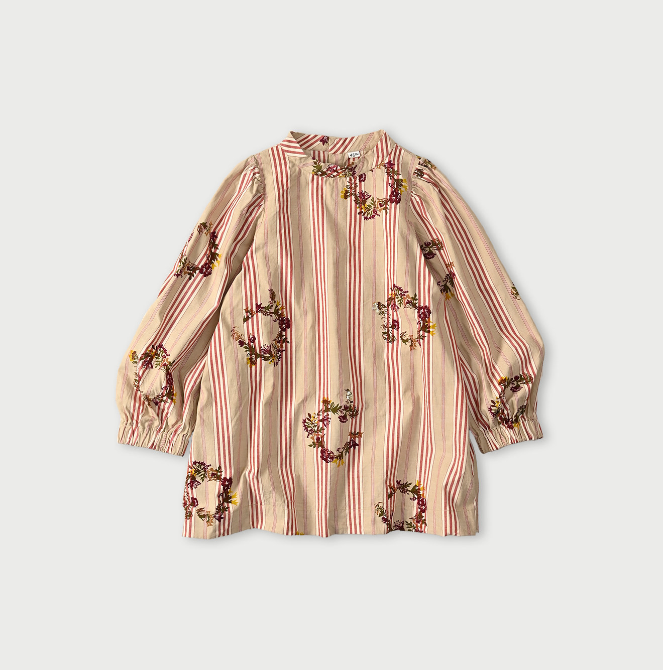 Indian Khadi OX SAIJIKI Poyon Puff Blouse Red Stripes